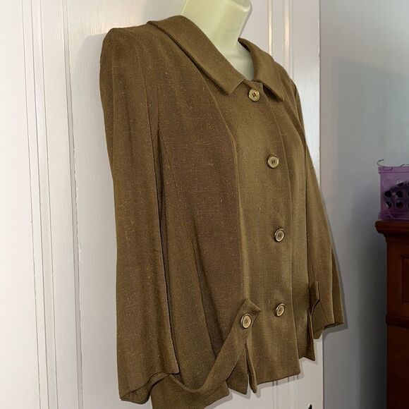 Vintage 60s Herman Marcus tan light nubby tweed jacket with gold buttons - Picture 6 of 9